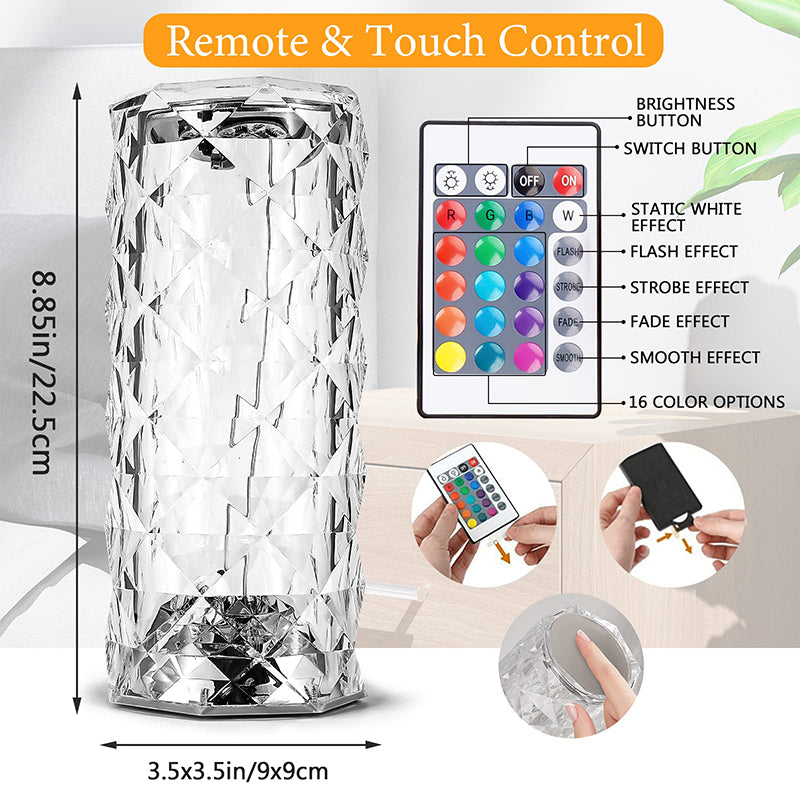 USB Rechargeable Crystal Diamond Lamp with Remote 16 Colors