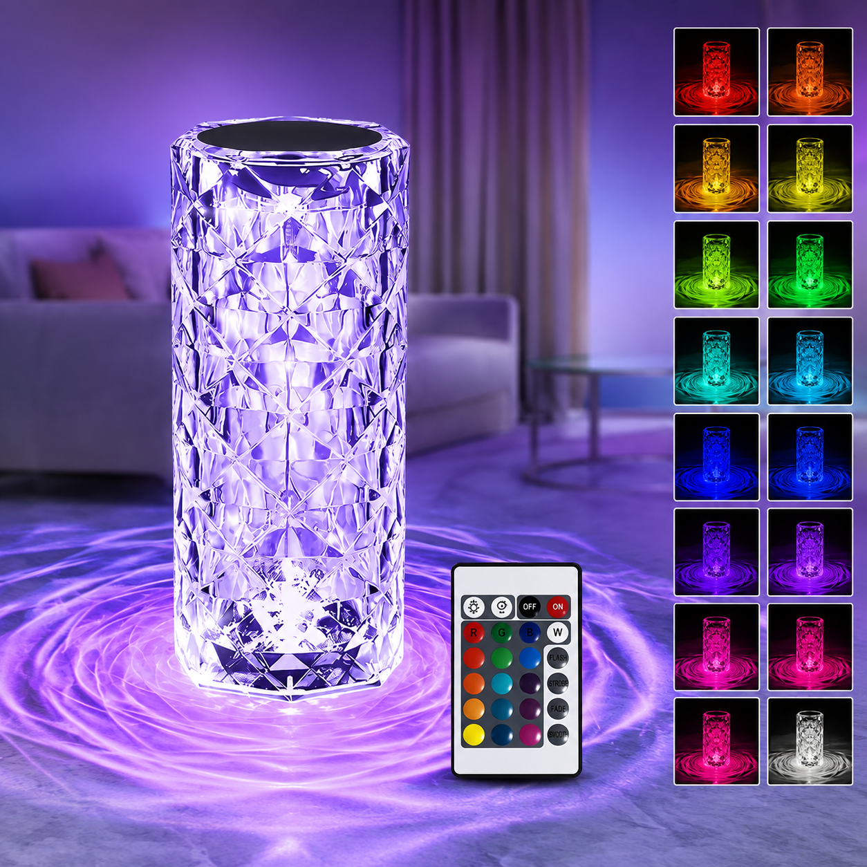 USB Rechargeable Crystal Diamond Lamp with Remote 16 Colors