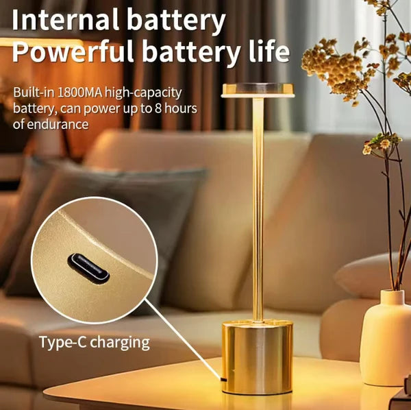 LED Table Lamp Hotel Wireless Rechargeable Desk Lamp Touch Switch Table Lamp Metal Retrolight for Bedroom Living Room Restaurant