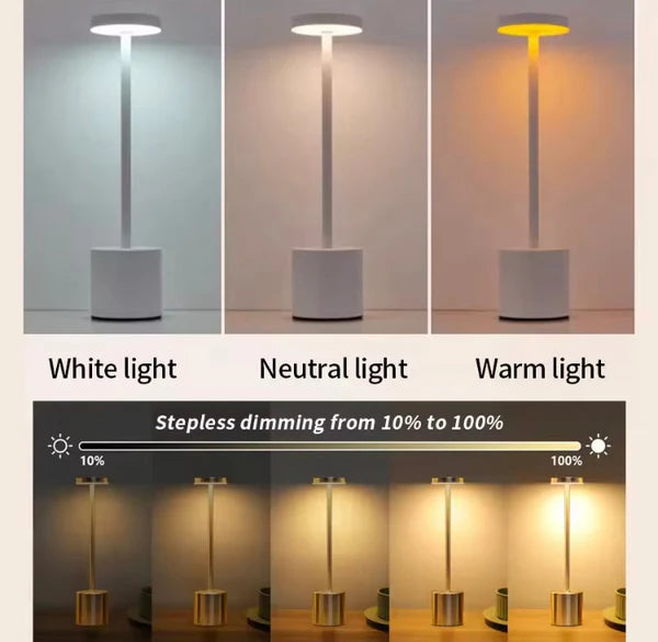 LED Table Lamp Hotel Wireless Rechargeable Desk Lamp Touch Switch Table Lamp Metal Retrolight for Bedroom Living Room Restaurant