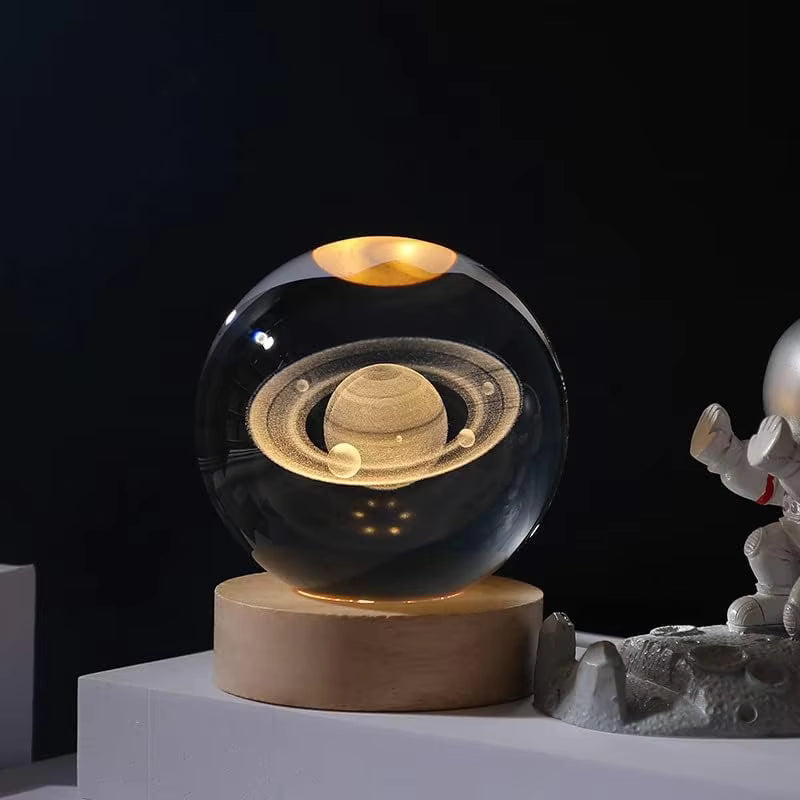 3D Galaxy Crystal Ball LED Night Light with Wooden USB Base for Home Bedroom Office Decoration
