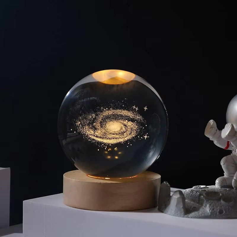 3D Galaxy Crystal Ball LED Night Light with Wooden USB Base for Home Bedroom Office Decoration