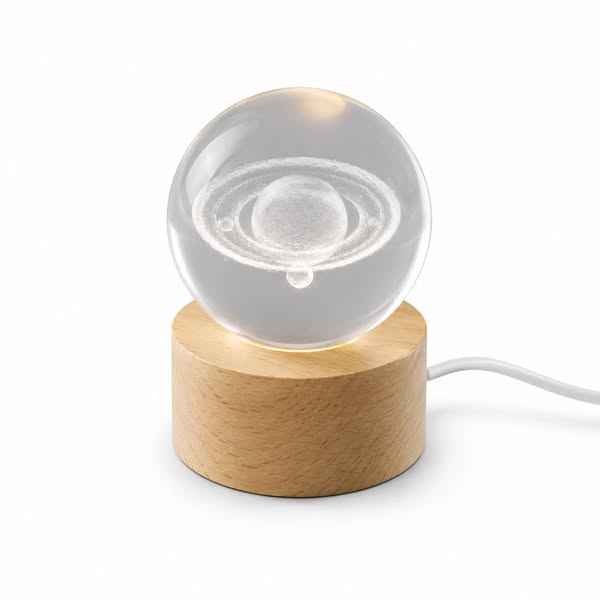 3D Galaxy Crystal Ball LED Night Light with Wooden USB Base for Home Bedroom Office Decoration